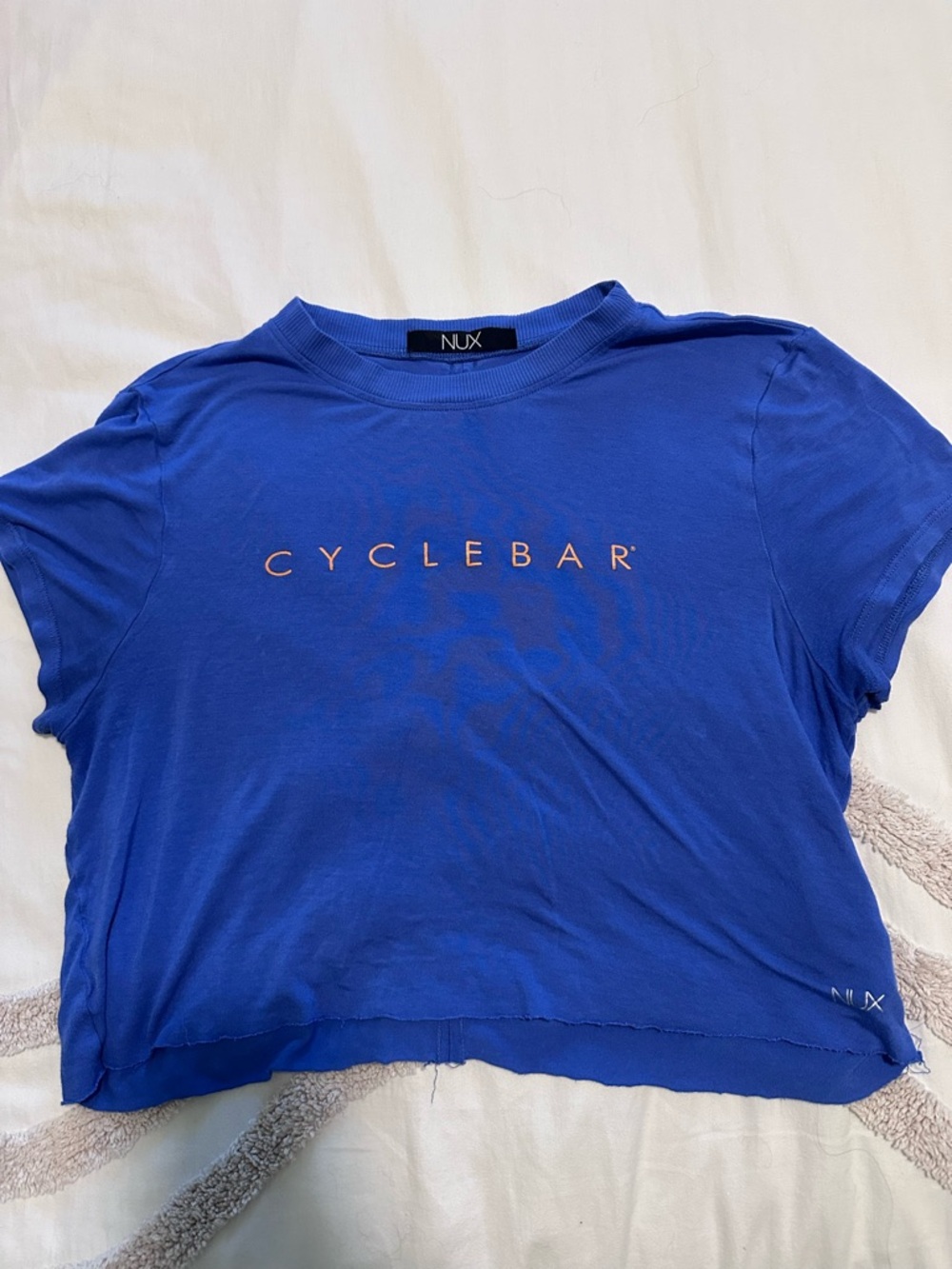 CYCLEBAR x NUX Cropped Workout Tee – Periwinkle Blue – Size Medium